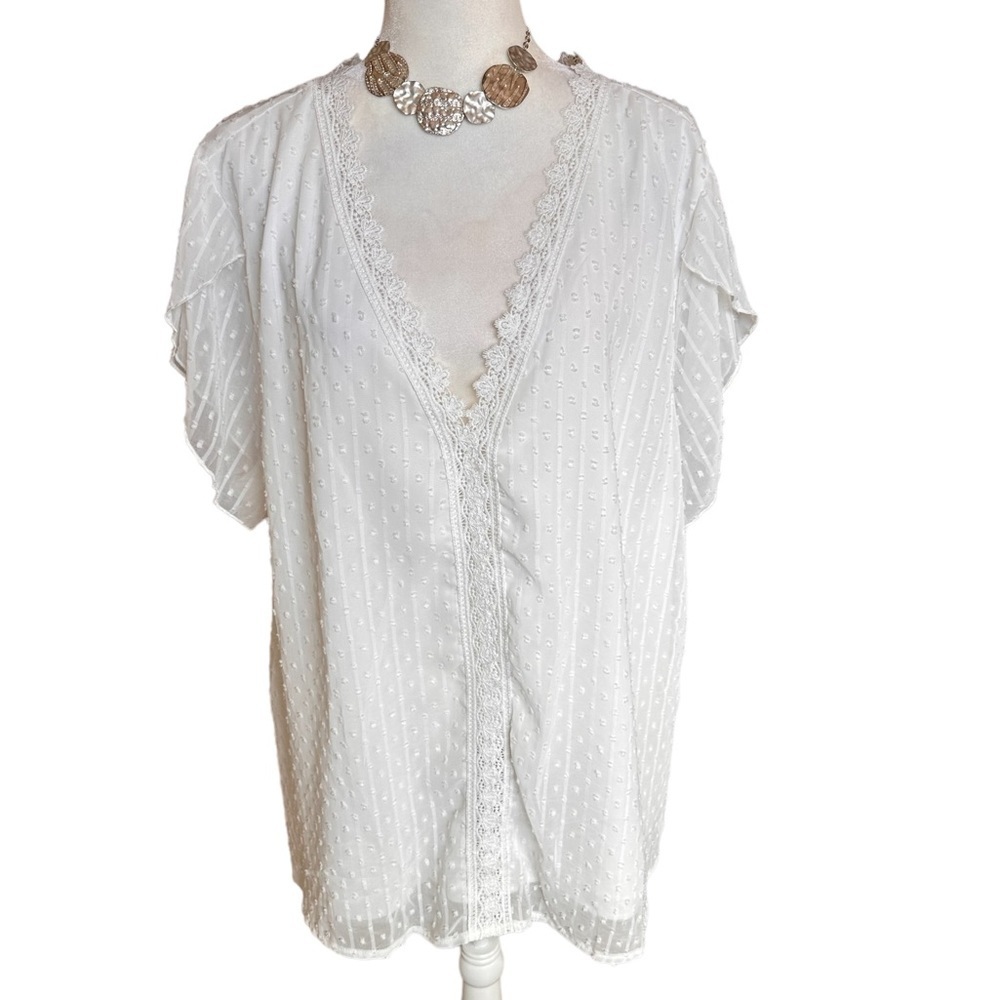 🇺🇸 BUNDLE ONLY - 5/$15 - SHEIN Curve White Sheer & Crochet Top - NWOT, size 4x
